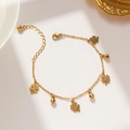 Golden clover bracelet made of titanium steel with small bells for women - Lucky Four-leaf Clover Bell Style (960) / Gold