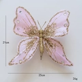 Rosa 25cm Stoff-Schmetterling Deko mit goldenem Glitzer, Pailletten und Strasssteinen - Hellrosa