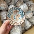 Natural coconut bowl with blue shell mosaic dolphin inlay for home decor storage - Dolphin Style