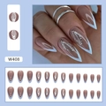 French blue almond press-on nails with silver wing charms and V-tip design set - Flying Dream (W408)