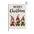 Christmas garden flag with red plaid gnomes and Merry Christmas text on linen fabric - Style ZQ008-4 (Gnomes Gifts)