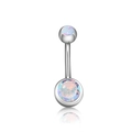 Piercing de nombril en acier argenté avec double zircone cubique aux reflets irisés - Cristal AB
