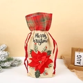 Christmas burlap wine bottle gift bag with red poinsettia and Merry Christmas print - Red Poinsettia