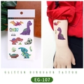 Glitter dinosaur temporary tattoo stickers for children featuring cartoon T-Rex designs - EG-107 (Glitter Dinosaur)