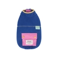 Deep royal blue fleece dog vest with pink pocket and yellow buttons for small dogs - M / Blue