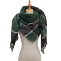 Classic green and grey plaid triangle scarf with tassel fringe on a display model - 135x135x200cm / SJ-17# Green