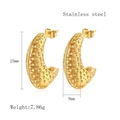 Golden C-shaped stainless steel earrings with textured finish, 23mm height pair - Gold Dotted Pitted Texture