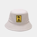 Detail of cotton bucket hat featuring Go Away text and palm tree embroidery on yellow patch - M (56-58cm) / Beige