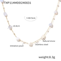 Dettaglio della collana in acciaio dorato con pietre naturali blu e perle bianche - Collana d'Oro (TXP114)