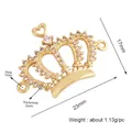 Gold plated crown heart connector with white zircons for DIY jewelry making - M588985-Gold