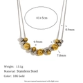 Two-tone 18K gold and silver stainless steel layered bead necklace with size measurements - Double Layer Large and Small Gold Beads Necklace - Two Tone