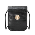 Vertical black crocodile texture crossbody phone bag with gold metal clasp and leather strap - Black