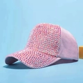 Cappellino da baseball rosa da donna decorato con strass colorati e brillanti alla moda - Taglia Adulto (Regolabile) / Rosa con strass rosa