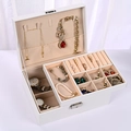 White double-layer jewelry box organizer for necklaces, rings and watches in faux leather - Basic White (Plain Grain) / 23x17x8cm