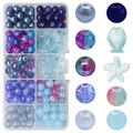 DIY jewelry kit with blue and purple gradient glass beads in a 10-compartment storage box - Indigo Blue approx 180pcs