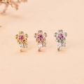Flower stud earrings in gold, rose gold and silver finishes with pink zircon stones - Style 4 / Silver