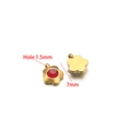 Golden flower charm with red zircon stone inlay, 7mm size with 1.5mm hole for jewelry making - 7mm / Flower Gold Red