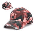 Pink camouflage ponytail baseball cap with distressed details and LP embroidery - Adjustable / Red Camouflage