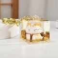 Portachiavi gatto della fortuna Maneki Neko con paillettes dorate in cubo trasparente - Gatto della Fortuna (Lingotto)