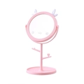 Pink cat-ear desktop makeup mirror with jewelry storage tray and branch stand base - Large Version / Antler / Pink