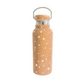 17oz orange rhinestone studded insulated double wall thermos with wood grain lid handle - Gold