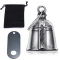 Guardian bell set with vintage cross relief, black velvet pouch, and oval metal tag - Steel Cross Set (Incl. Tag/Bag)