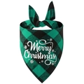 Close-up of green and black buffalo plaid pet bandana with white Merry Christmas lettering - Green Plaid Merry Christmas