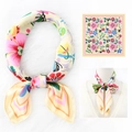 Beige floral faux silk square scarf with vintage red and blue patterns, 70cm neckerchief - 70*70cm / Beige