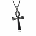 Hip hop black matte Ankh cross pendant necklace with wave chain for men and women - Black Ankh Cross + 60cm Chain