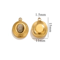Details zum 15x11mm ovalen Anhänger aus Edelstahl mit grauem Marmor-Naturstein-Inlay - Grauer Aventurin / Gold