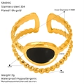 Ring aus 18k vergoldetem Edelstahl mit schwarzem ovalen Öltropfen und Wellentextur - Gewebte Textur Oval Schwarz Emaille Stil (SR699G)