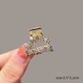 Mini golden alloy hair claw clip with white rhinestones measuring 2.5cm by 2.2cm - 11# Semicircle Rhinestone
