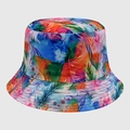 Cappello a secchiello colorato con stampa di piume ad acquerello e tesa con cuciture - M (56-58cm) / Stampa Piume Multicolore (36)