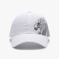 White quick-dry baseball cap featuring breathable mesh and black dragon print design - Adjustable / White