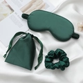 Dark green satin sleep set including eye mask, scrunchie and drawstring storage bag - Emerald Green 3-Piece Set