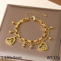 Golden double-layer heart pendant bracelet with Cuban chain and family silhouette - Cuban Chain Family Silhouette Style (KB203687-Z)