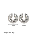 Silver hollow star C-shaped hoop earrings with 3.0cm outer diameter and metallic finish - White Gold Plated Smooth (EL08-6)