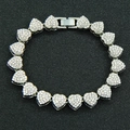 Detail of silver heart-shaped Cuban link chain necklace with sparkling rhinestones - 8 inch Bracelet / Silver