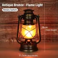 Vintage bronze rechargeable bar table lamp with flickering flame effect and 28cm height - Flame Light / Style A / Dimmer Switch / Rotary Switch