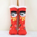 Chaussettes de Noël rouges épaisses à motif bonhomme de neige et revers en peau d'agneau - Taille unique / Bonhomme de Neige Rouge Chapeau Noir