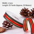 Christmas ribbon 1.5cm width 25 yards red and green stripes with gold accents for decor - 1.5cm Wide Red Green Striped Ribbon 25 Yards