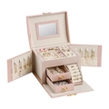 Three-layer light pink PU leather jewelry box with multi-functional storage drawers - Nude Pink