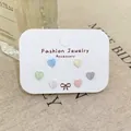 Close-up of six pairs of heart-shaped earrings in macaron colors with glitter finish - 6# Multicolor Heart (6 Pairs)