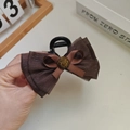 Dark brown large fabric bow hair claw clip with golden glitter center ornament - Caramel Shiny Silk Bow Claw Clip Medium
