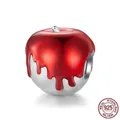 S925 sterling silver apple charm with red enamel dripping detail for DIY bracelets - Red Apple (SCC2644)