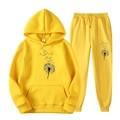 Survêtement en polaire jaune avec sweat à capuche et imprimé pissenlit noir pour femmes - S / Haut Et Bas / Jaune 1
