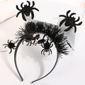 Halloween headband with glittery black spiders on springs and decorative fringe - Multi-Spider Glitter Black