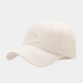 Detail of distressed brim on off-white washed cotton baseball cap with vintage worn texture - Adjustable / Beige