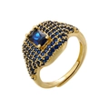 Hip hop gold plated ring with rectangular blue gemstone and pavé crystal accents - Gold Plated Blue Zirconia