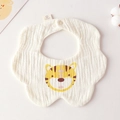 Cotton gauze baby bib in cream white with a cute yellow tiger print and petal edge - Gauze Flower Scarf - Big Mouth Tiger